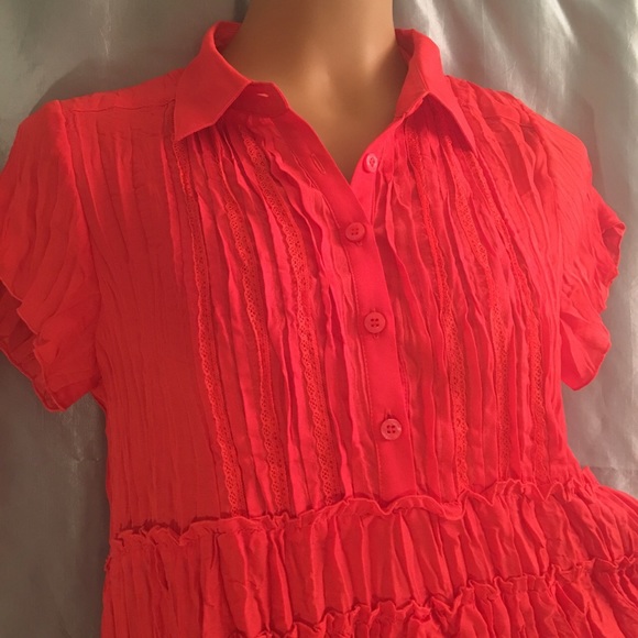 Boho broomstick orange button down blouse, M - Picture 3 of 4